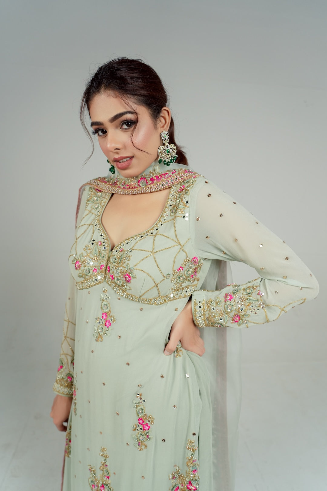 Mint Green Long Kurti set - - Lola BIBI by Amrinsahi