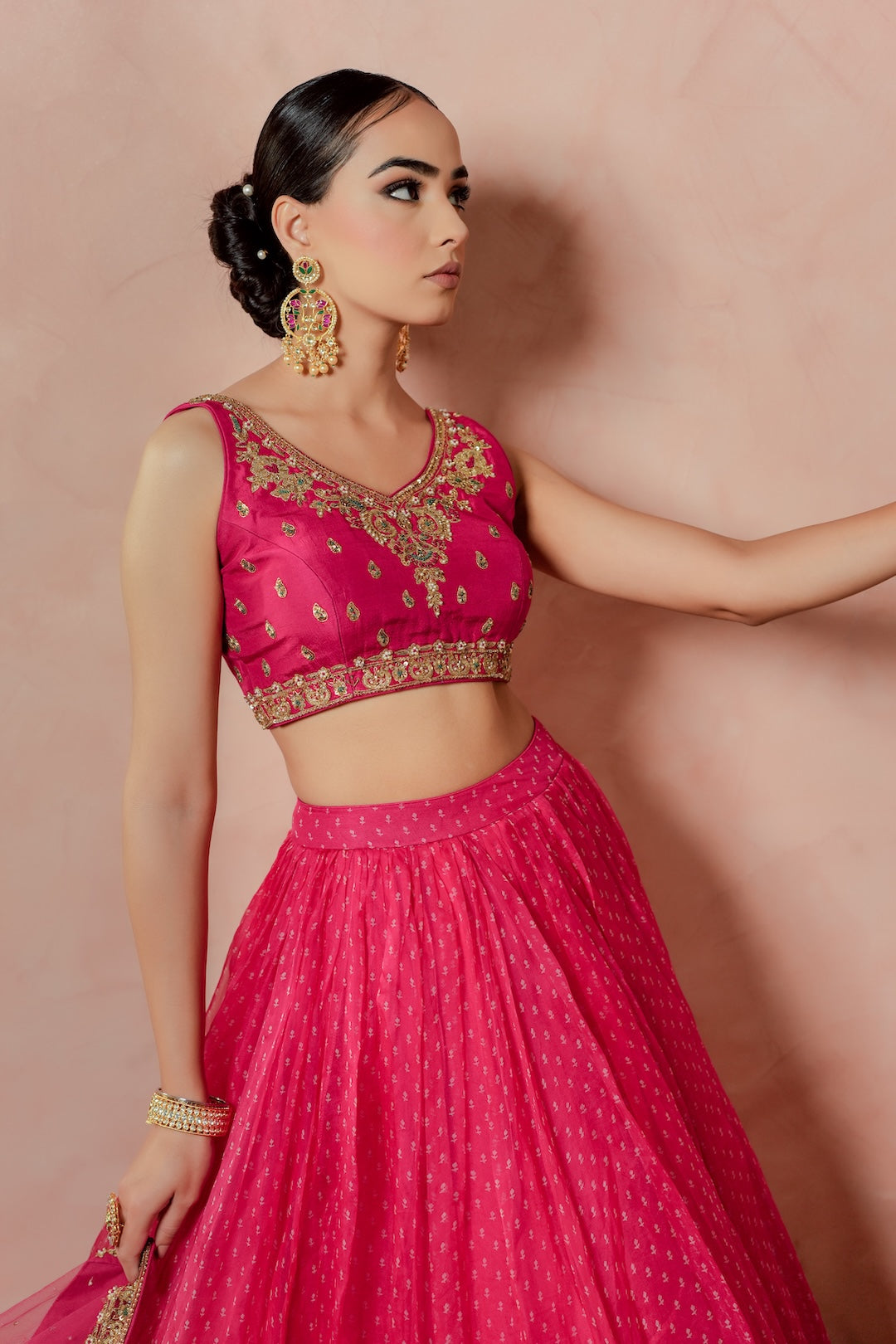 Pink Bandhani Lehenga set - Amrinsahi