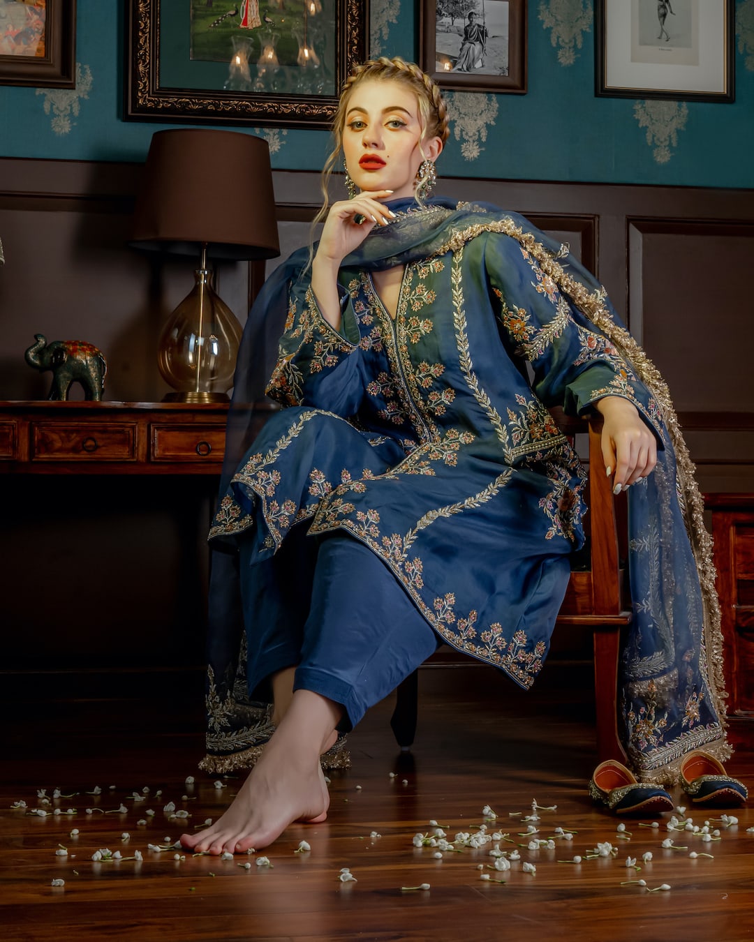 Blue embroidered choga Anarkali Set - Nameh by Amreen