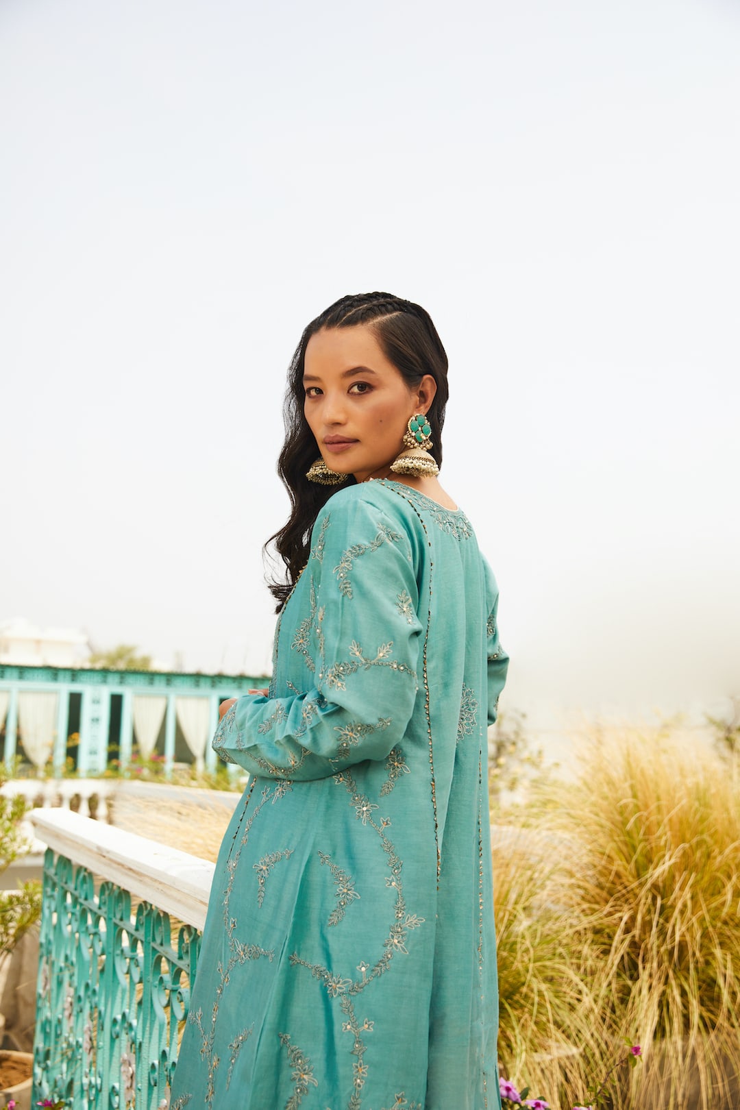 Green Daisy V Neck Kalidar Set - Nameh by Amreen