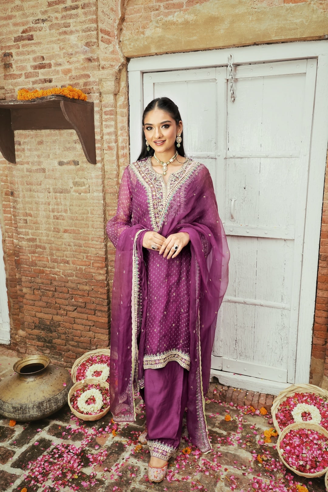 Patakha- Purple Choga Set Paired With A Straight Pakistani Style Salwar - NAMEH by Amreen