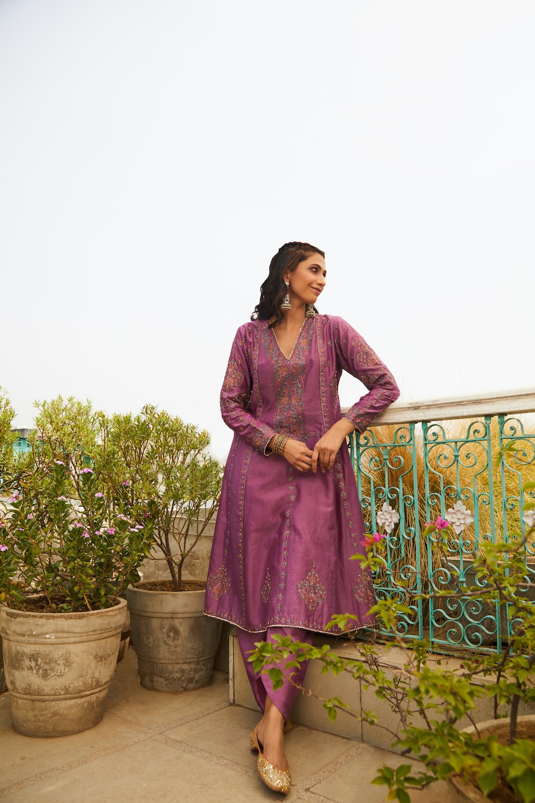 Mauve Lilac Kalidar Set - Nameh by Amreen