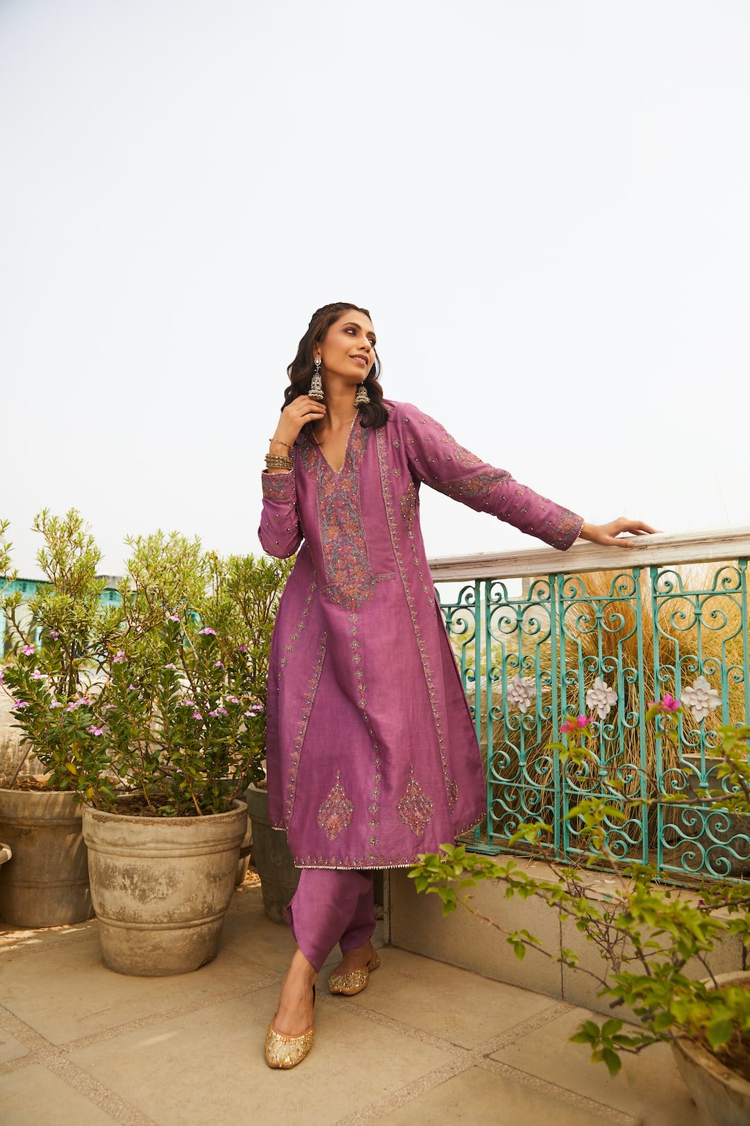 Mauve Lilac Kalidar Set - Nameh by Amreen