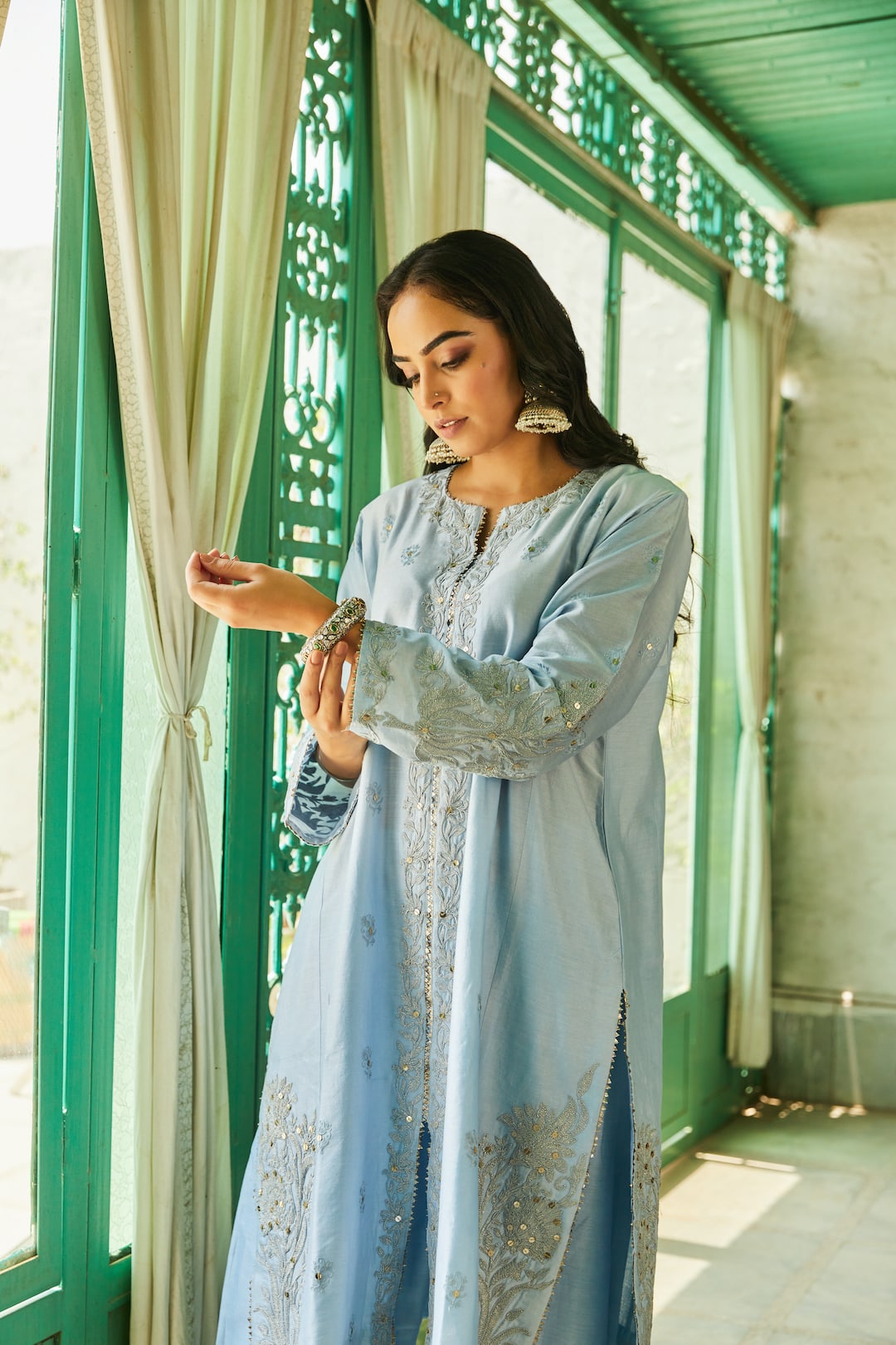 Ocean Blue Choga Set - Name by Amreen