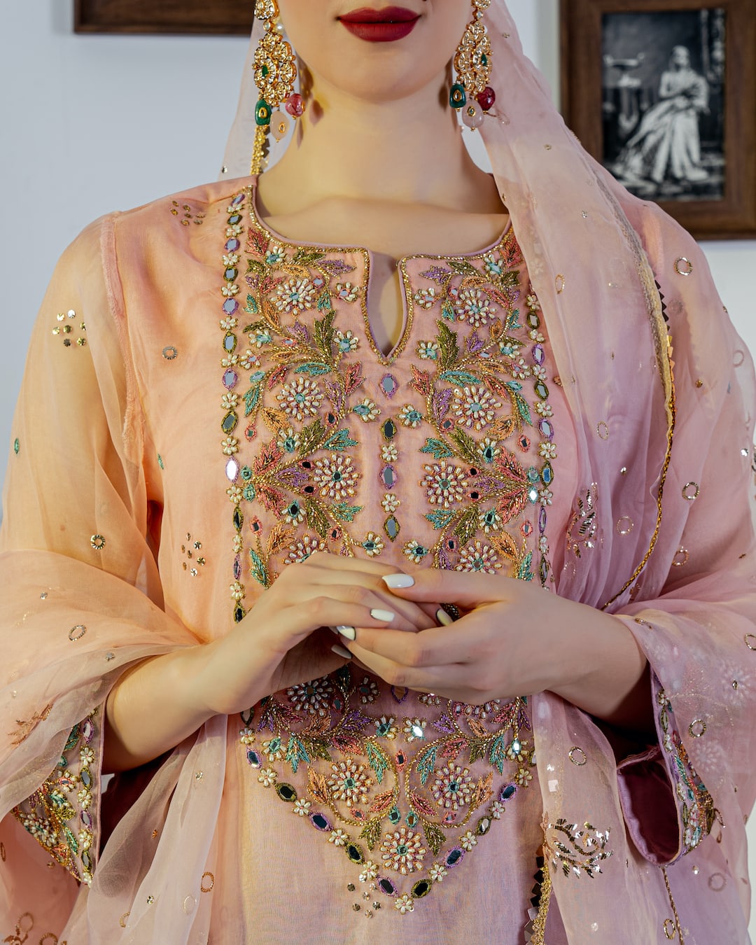 Peach & Lavenderv Ombre Embroidered Kurta Set - Nameh by Amreen