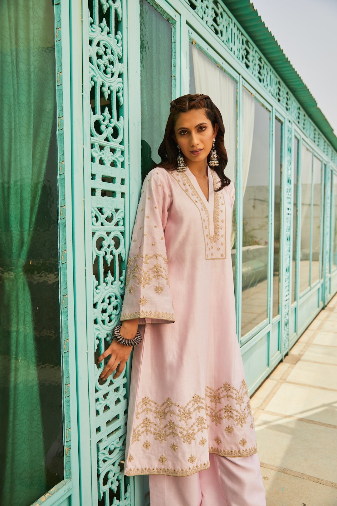 Pink Cherry Blossom A-Line kurta set - Name by Amreen
