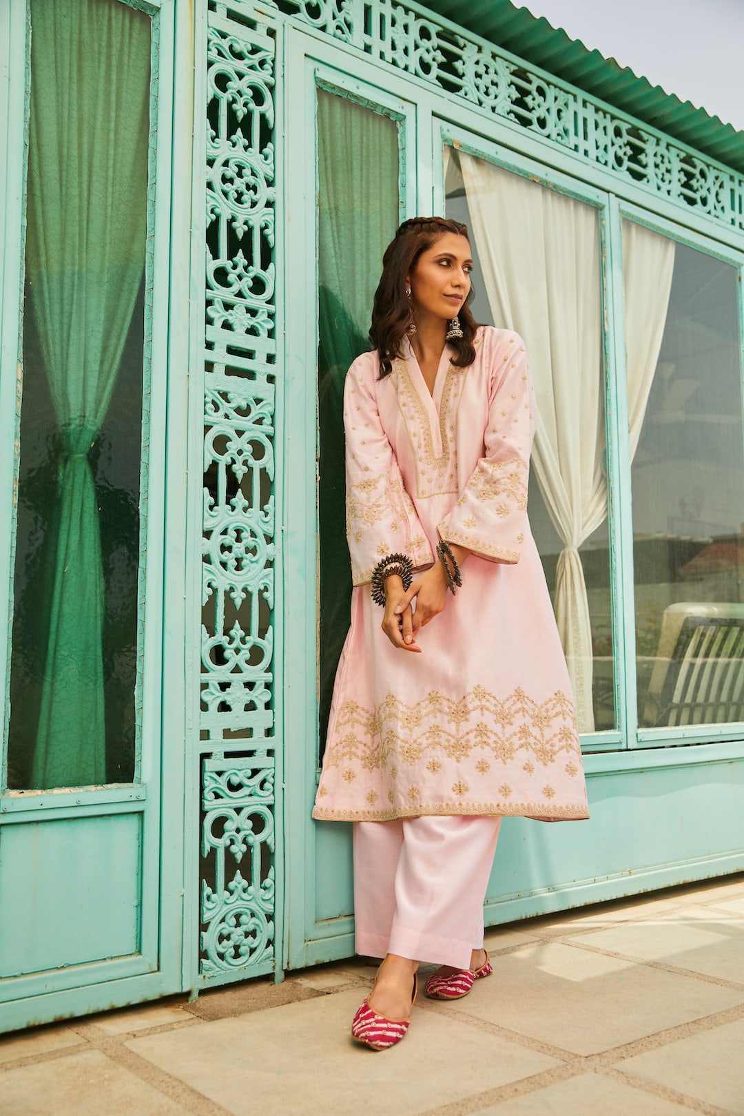 Pink Cherry Blossom A-Line kurta set - Name by Amreen