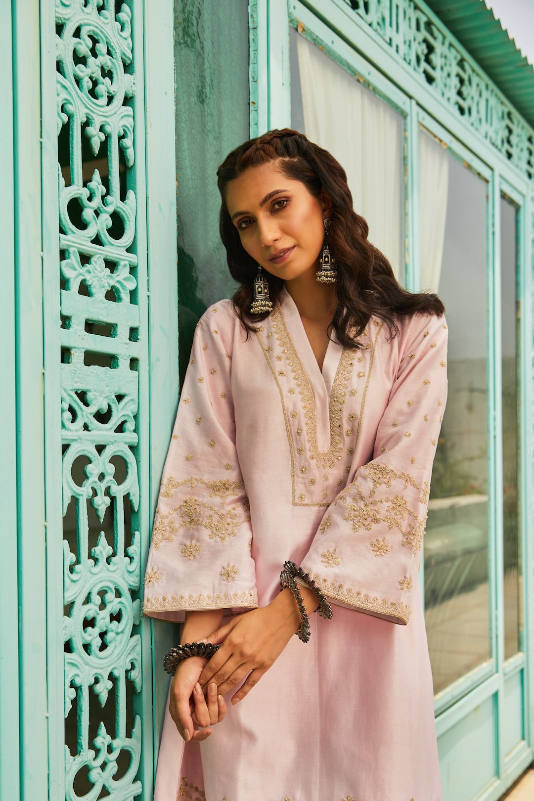 Pink Cherry Blossom A-Line kurta set - Name by Amreen