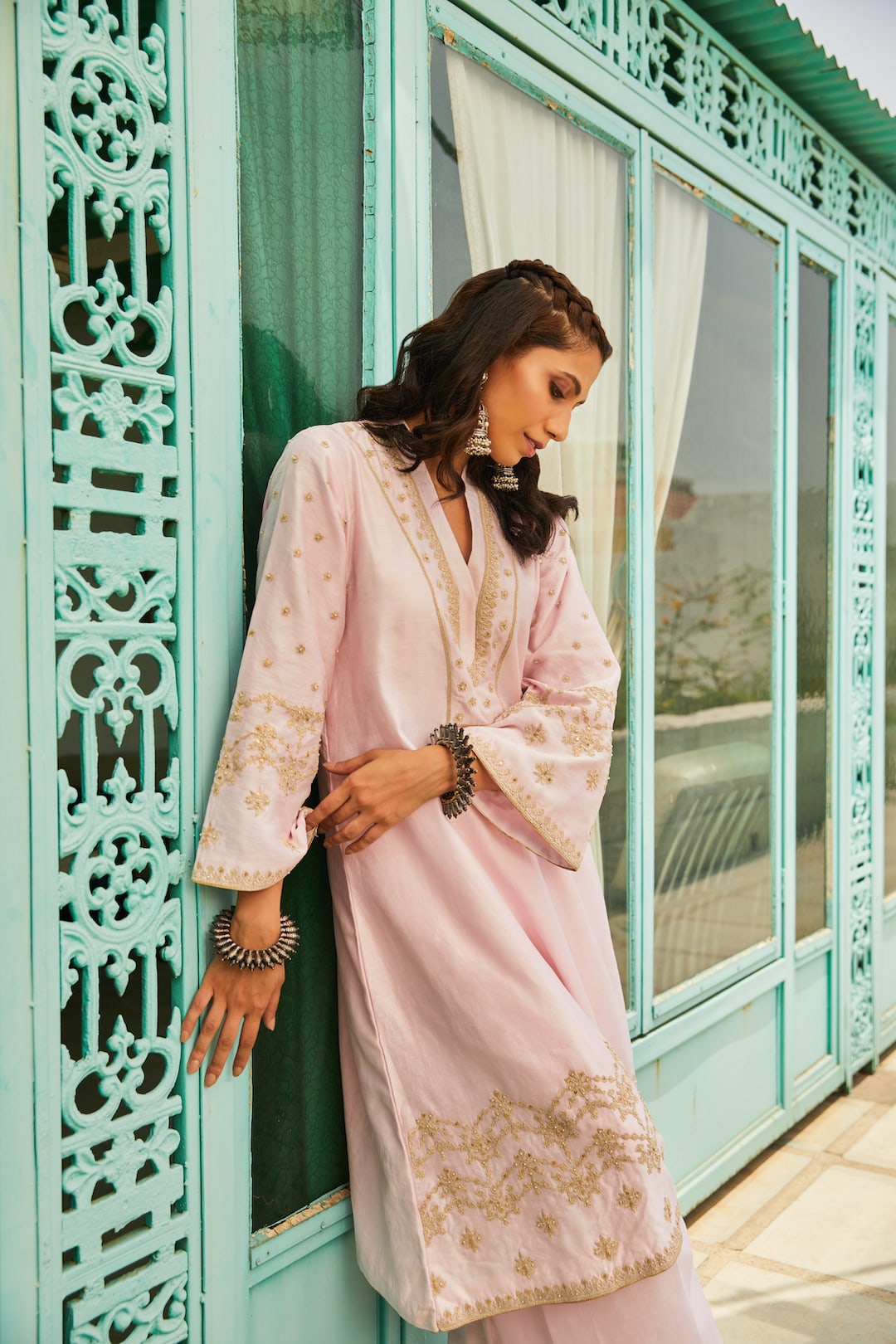 Pink Cherry Blossom A-Line kurta set - Name by Amreen