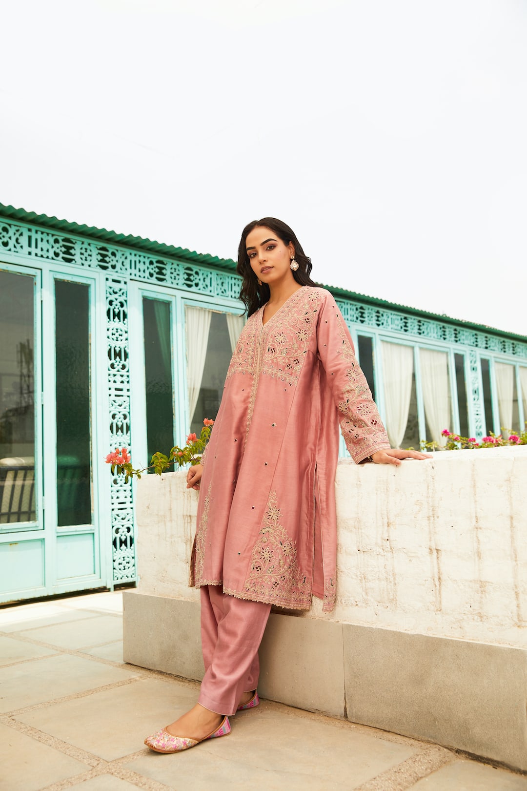Roses Pink Front Open Kalidar Choga Set - Nameh by Amreen