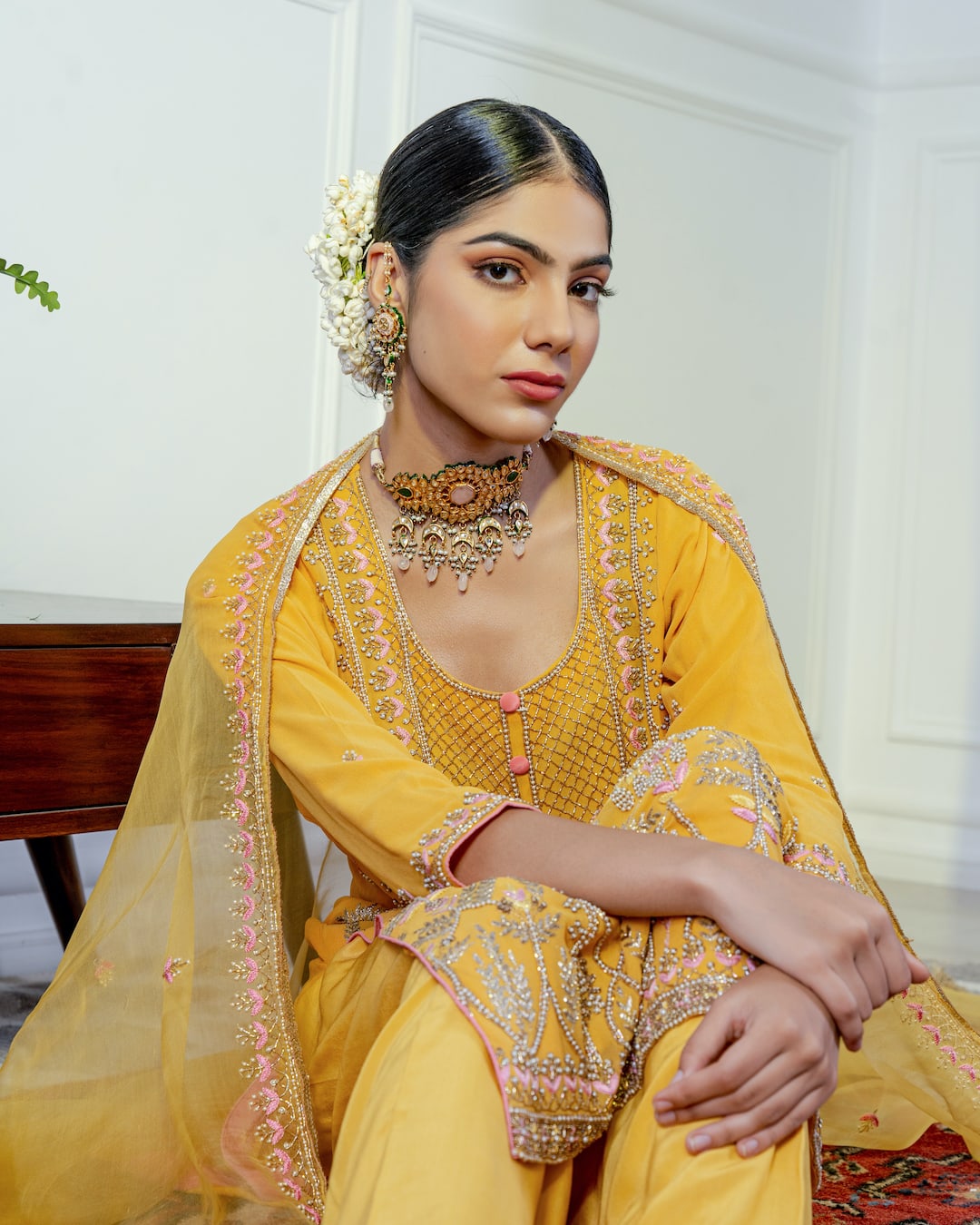 Yellow Zardosi Embroidered Kurta set - Nameh by Amreen