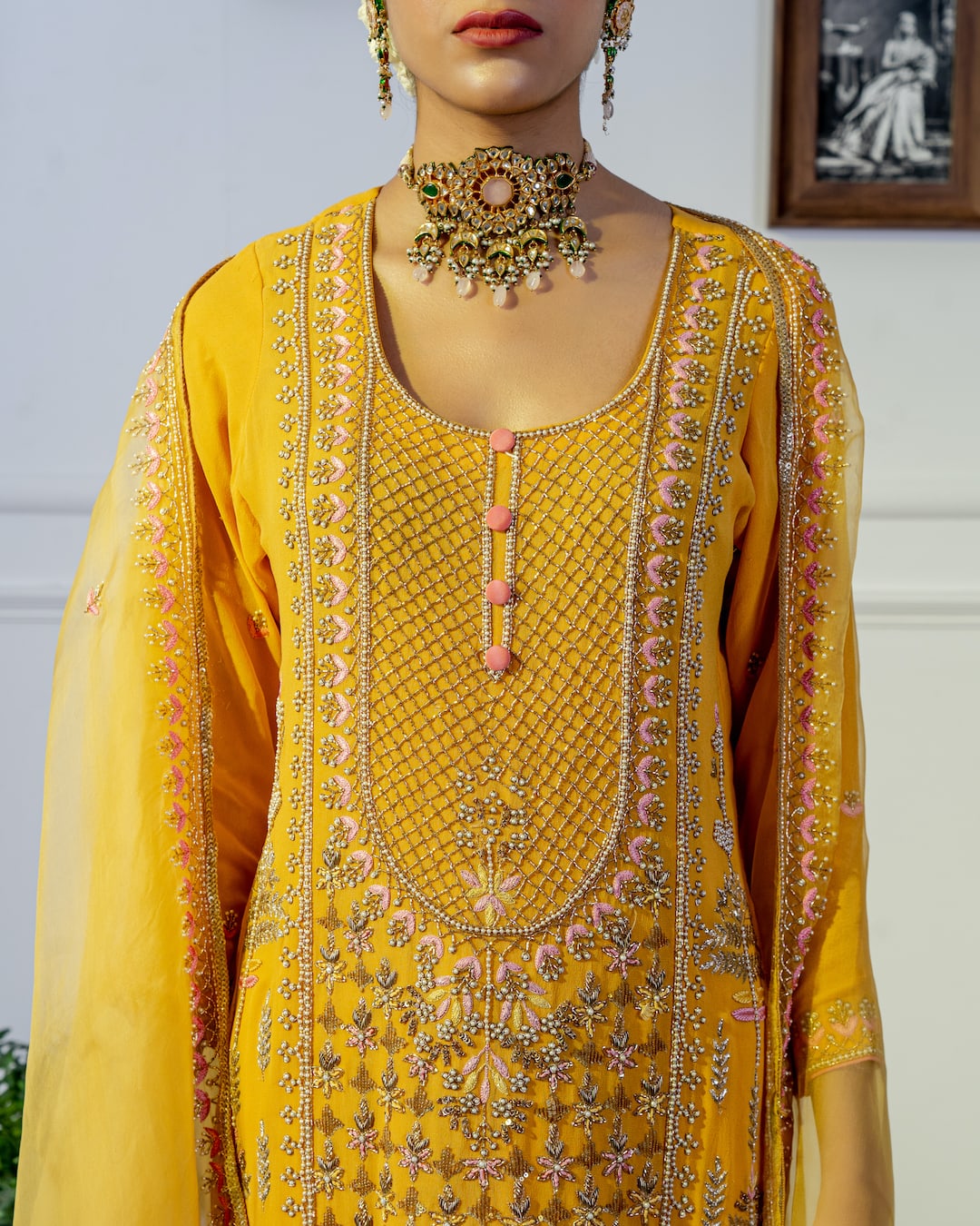 Yellow Zardosi Embroidered Kurta set - Nameh by Amreen