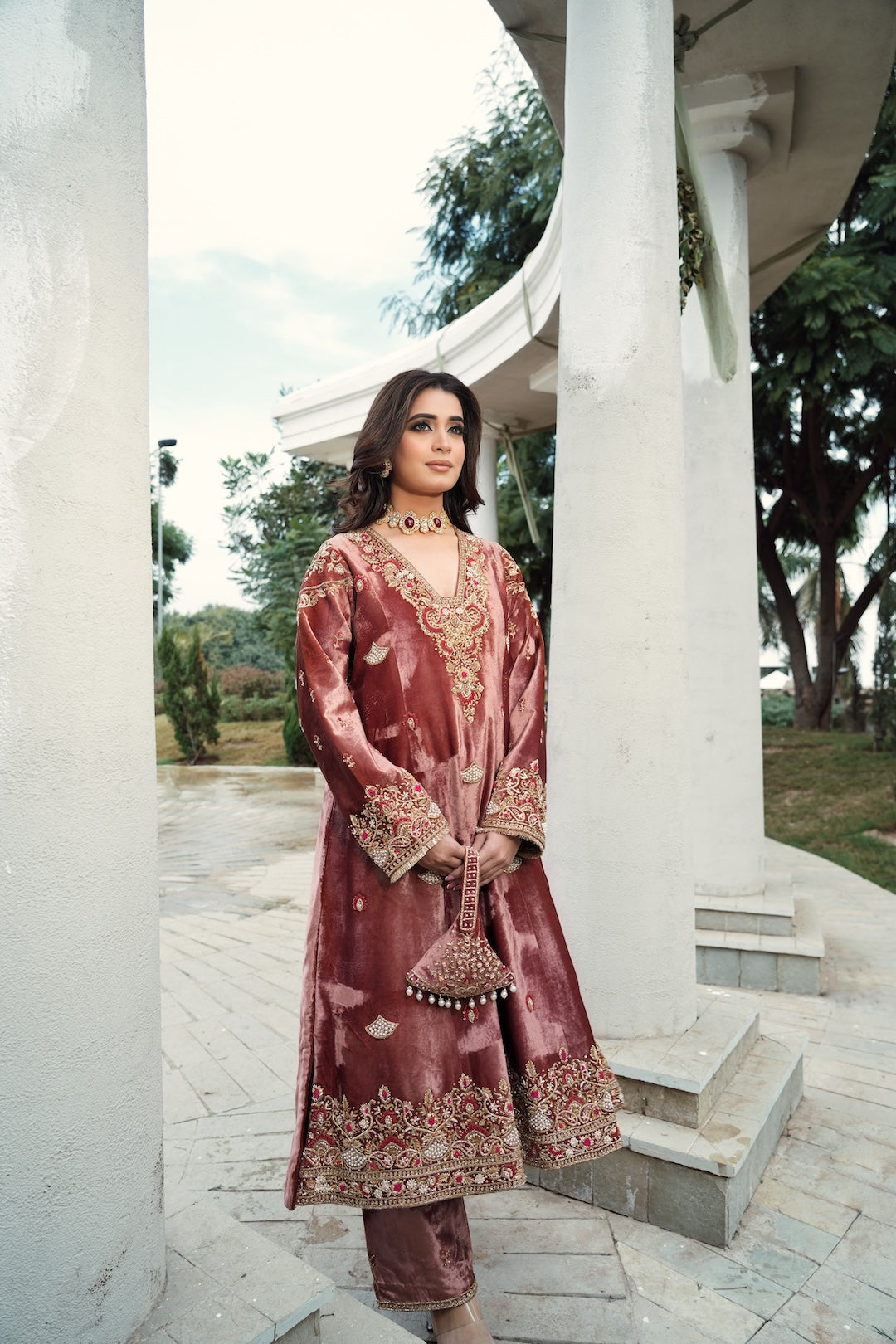 Old Rose shaneel kalidar set - Amrinsahi
