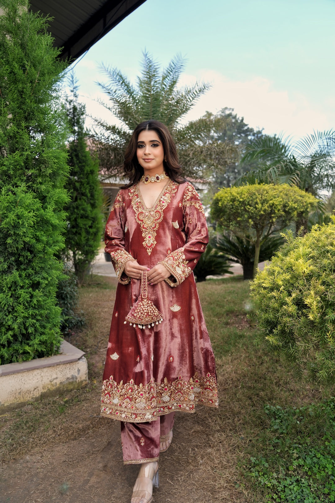 Old Rose shaneel kalidar set - Amrinsahi