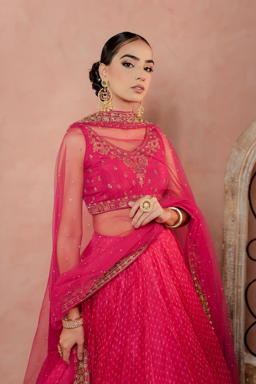 Pink Bandhani Lehenga set - Amrinsahi