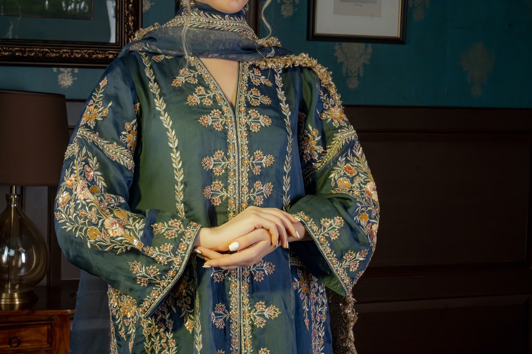 Blue embroidered choga Anarkali Set - Nameh by Amreen