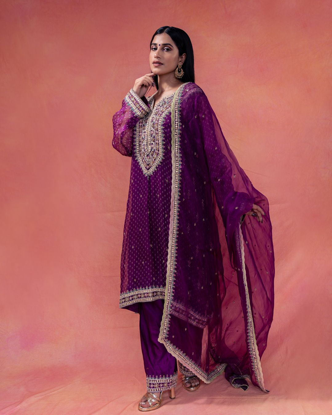 Patakha- Purple Choga Set Paired With A Straight Pakistani Style Salwar - NAMEH by Amreen