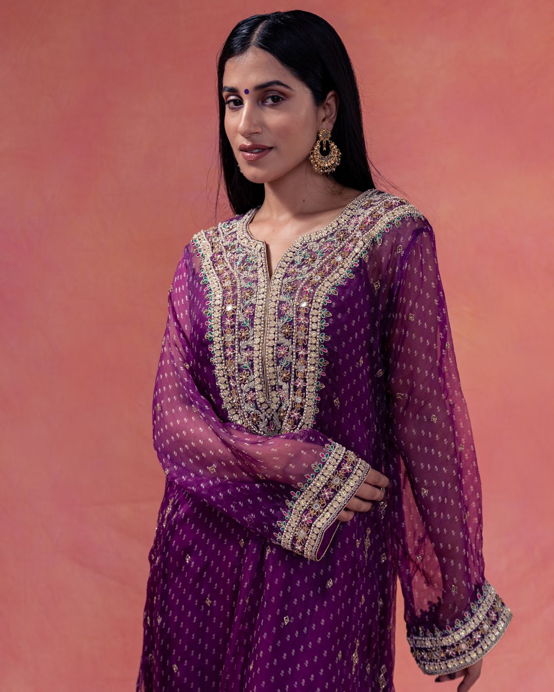 Patakha- Purple Choga Set Paired With A Straight Pakistani Style Salwar - NAMEH by Amreen
