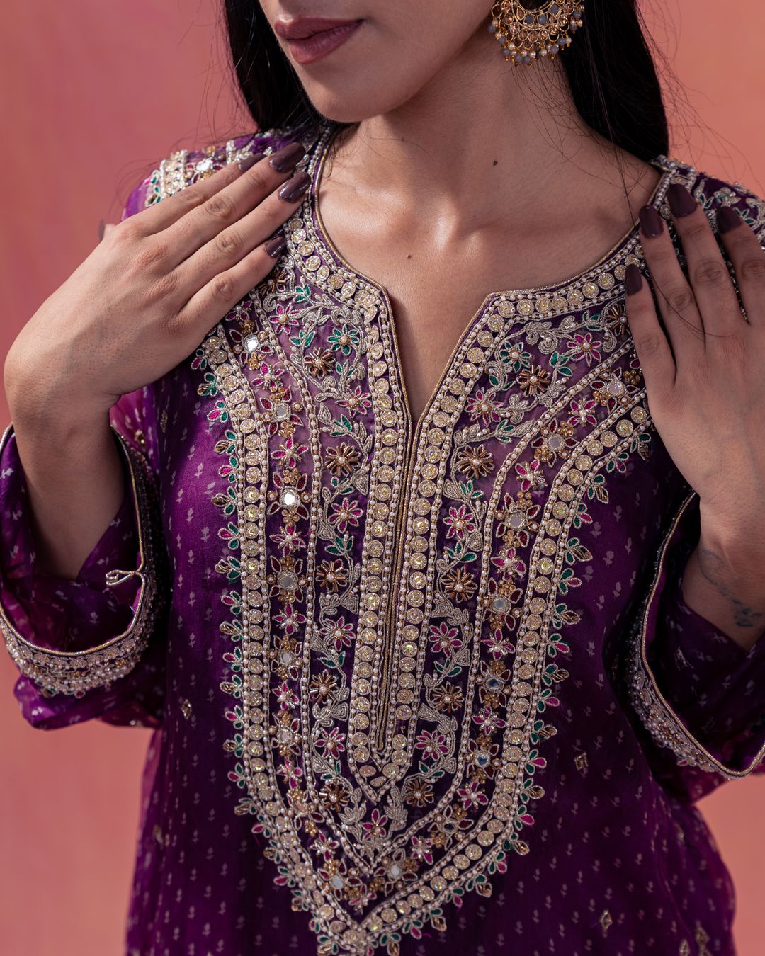 Patakha- Purple Choga Set Paired With A Straight Pakistani Style Salwar - NAMEH by Amreen
