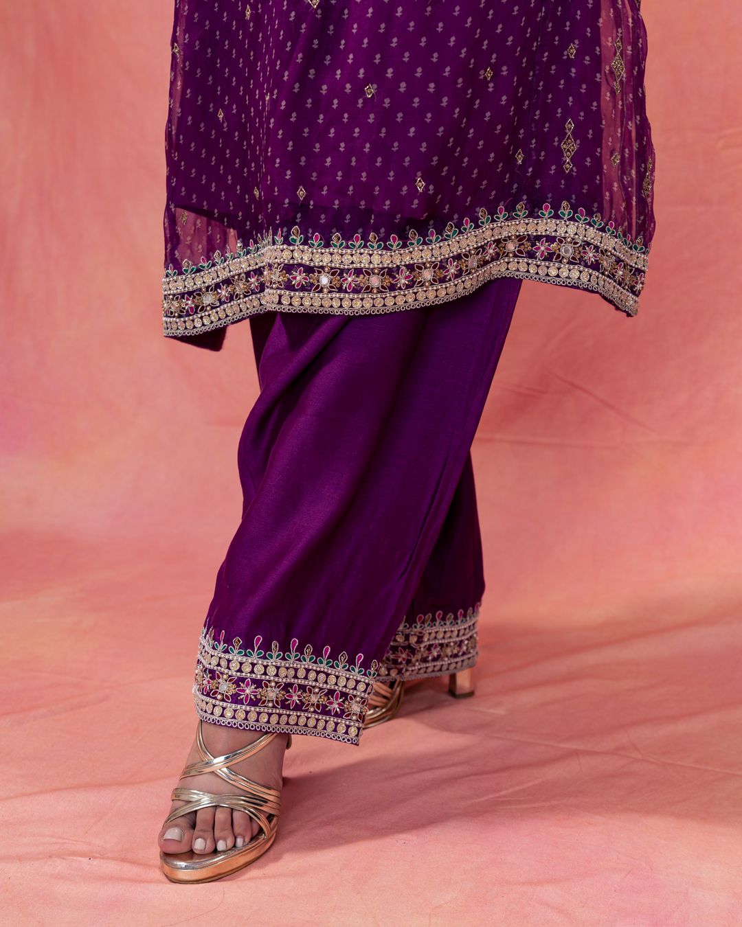 Patakha- Purple Choga Set Paired With A Straight Pakistani Style Salwar - NAMEH by Amreen