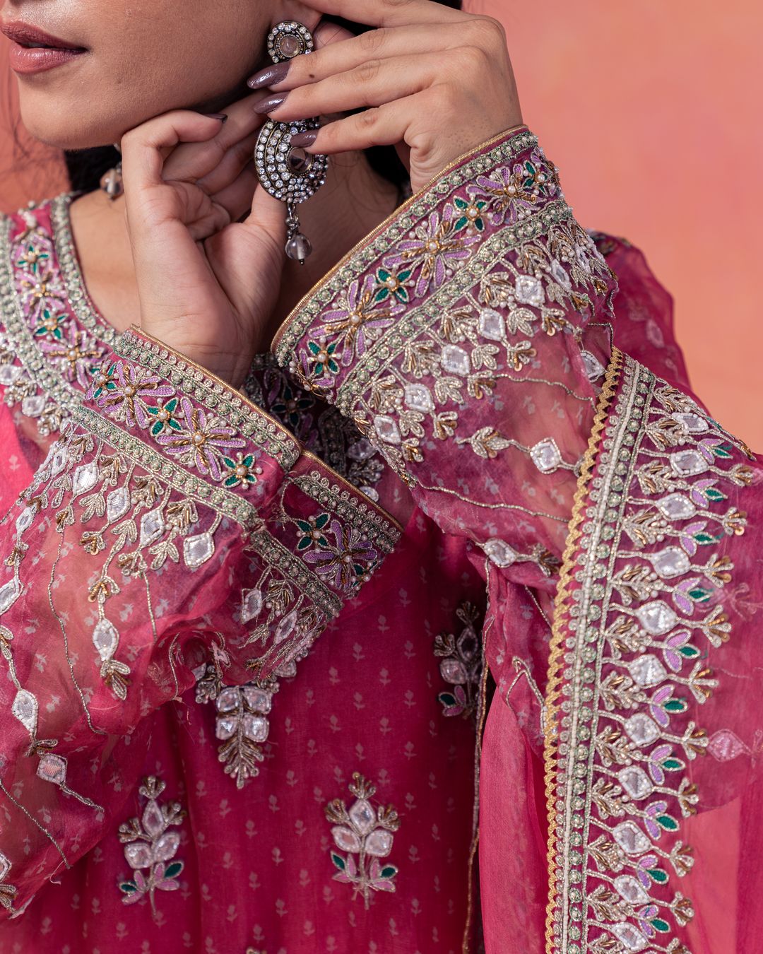 Roshni- Pink Bandhani Choga Set  Paired With A Straight Plazzo - NAMEH by Amreen