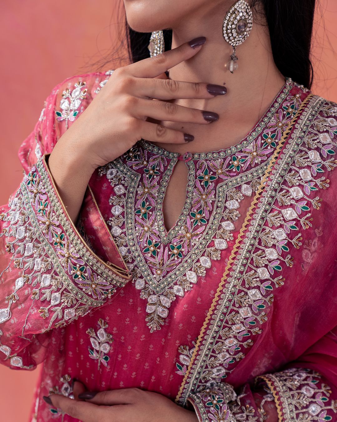 Roshni- Pink Bandhani Choga Set  Paired With A Straight Plazzo - NAMEH by Amreen