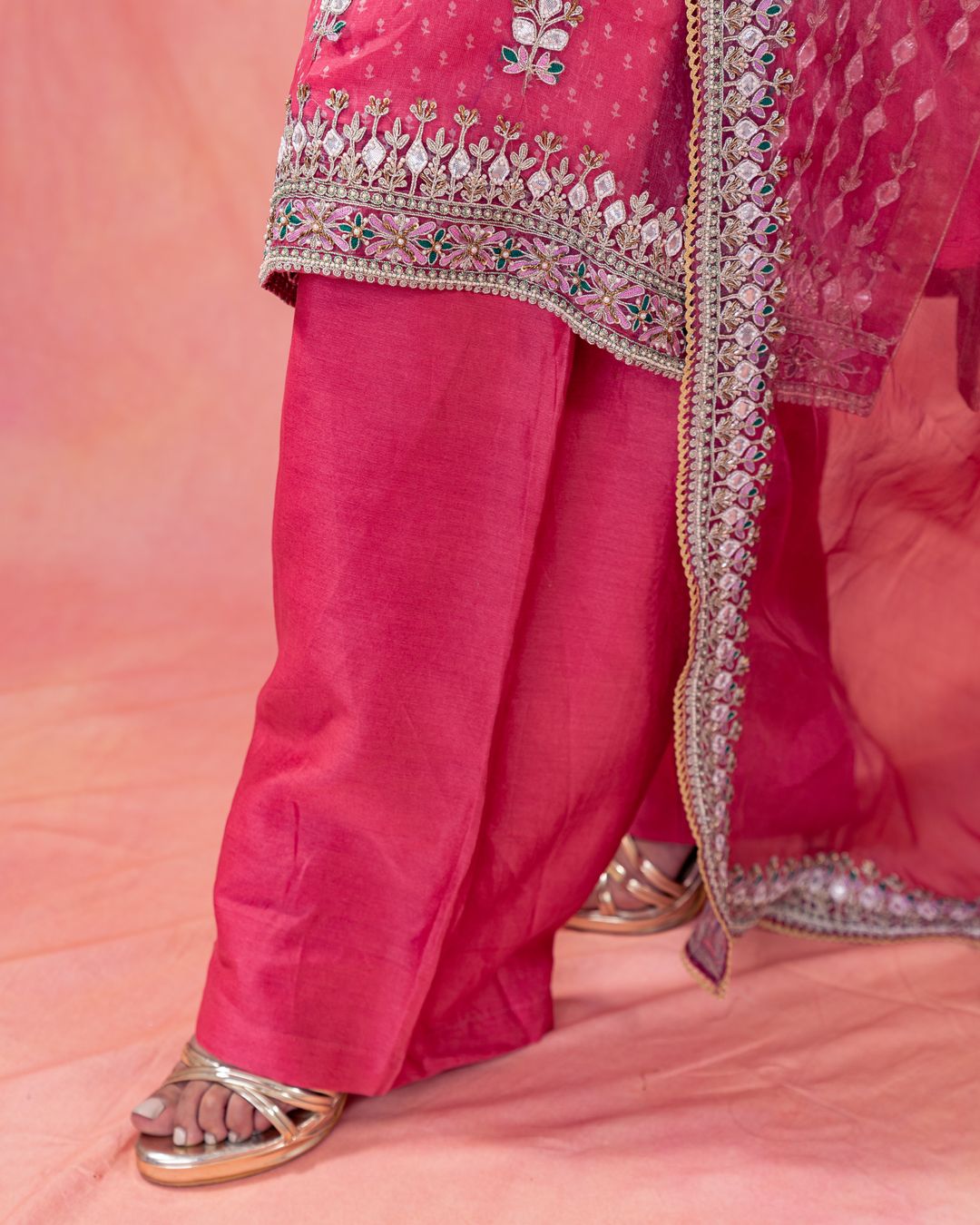 Roshni- Pink Bandhani Choga Set  Paired With A Straight Plazzo - NAMEH by Amreen