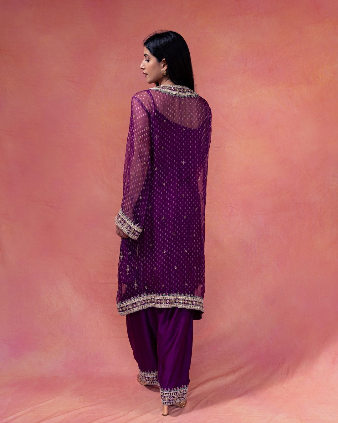 Patakha- Purple Choga Set Paired With A Straight Pakistani Style Salwar - NAMEH by Amreen