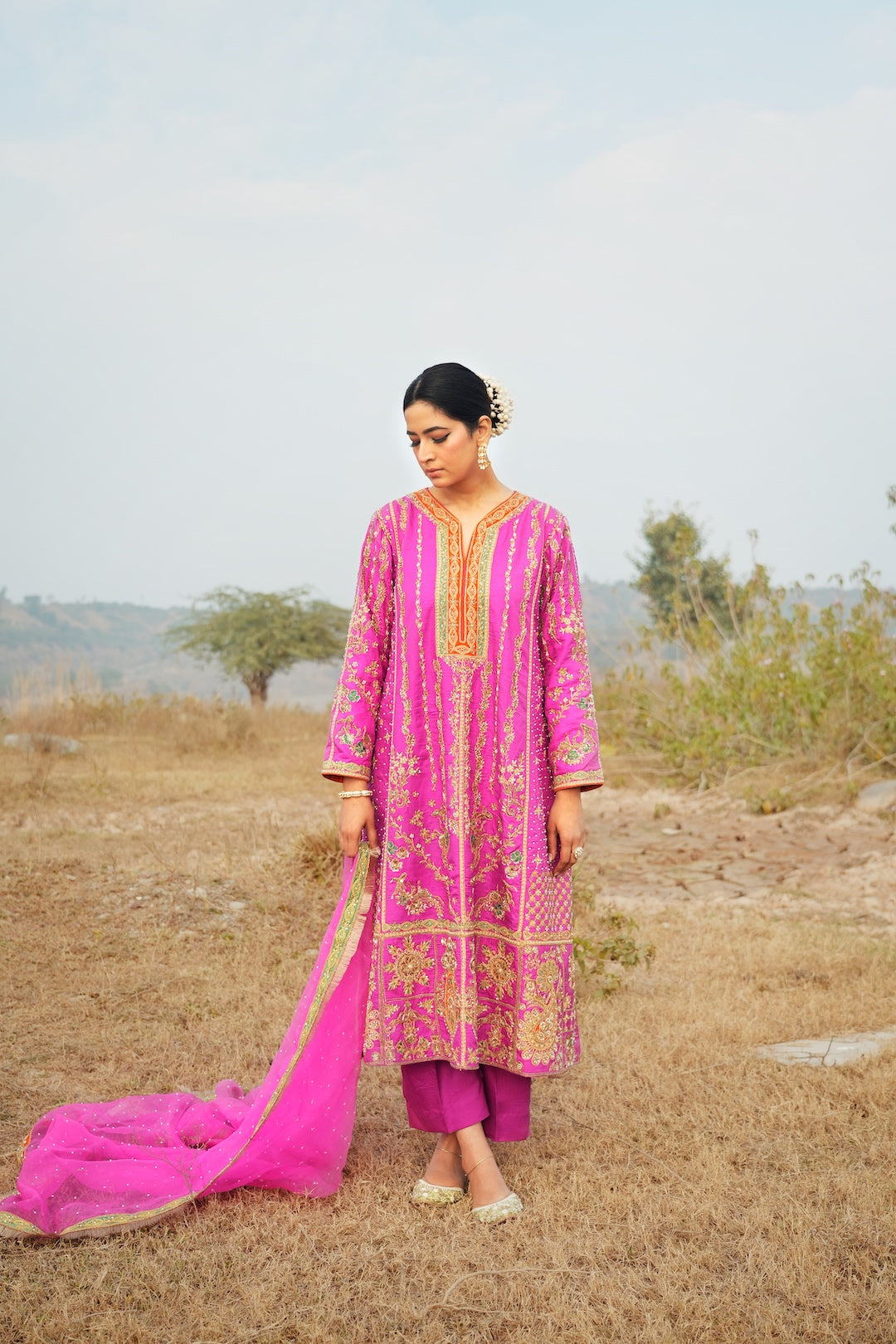 A Pink silk choga set - Preeto - NAMEH by Amreen