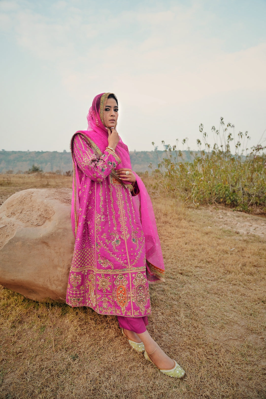 A Pink silk choga set - Preeto - NAMEH by Amreen