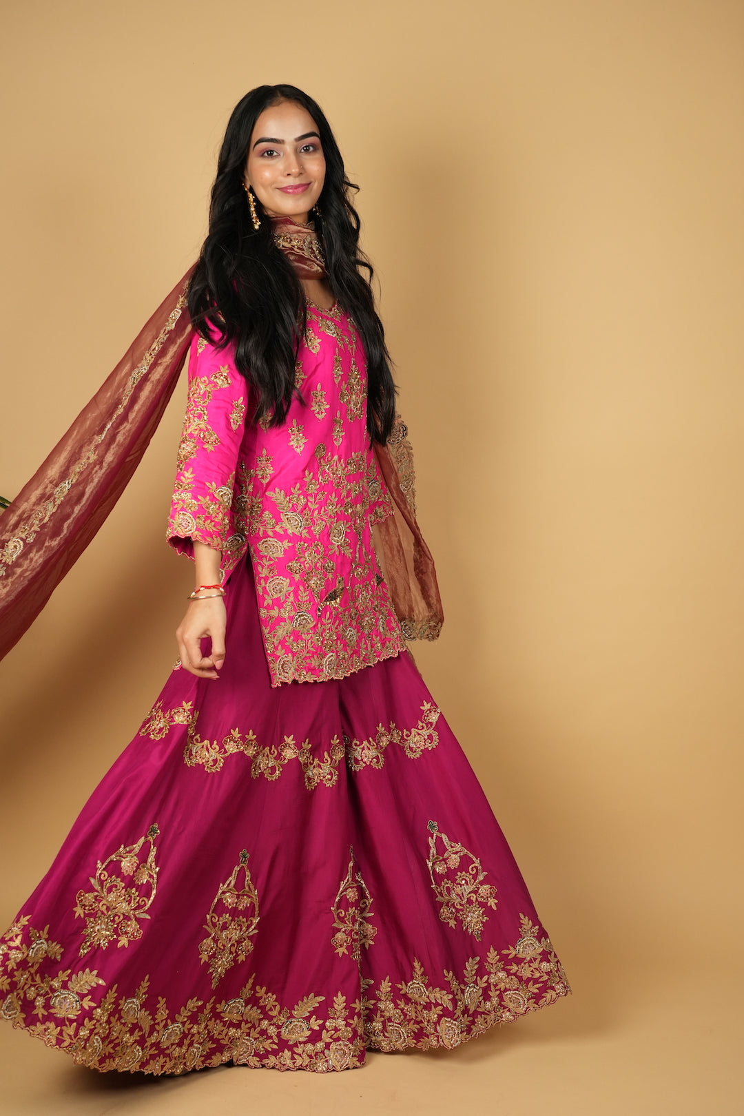 Haseena Gharara in Pink & Purple - Nameh by Amreen