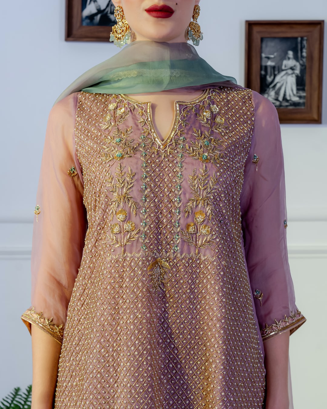 Lavender Zardosi Embroidered Kurta set - Nameh by Amreen