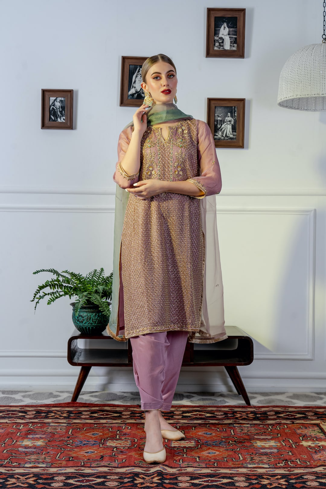 Lavender Zardosi Embroidered Kurta set - Nameh by Amreen