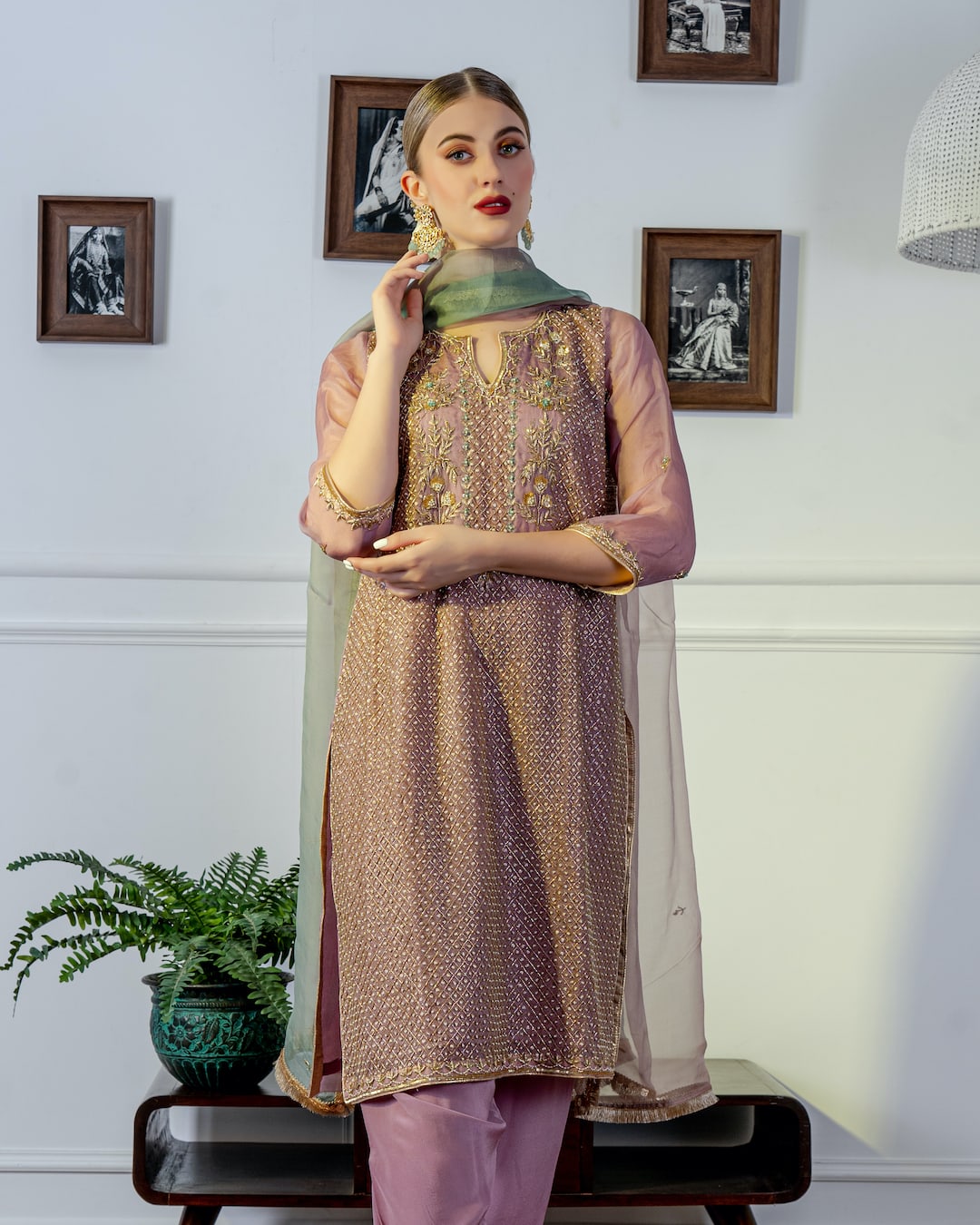 Lavender Zardosi Embroidered Kurta set - Nameh by Amreen