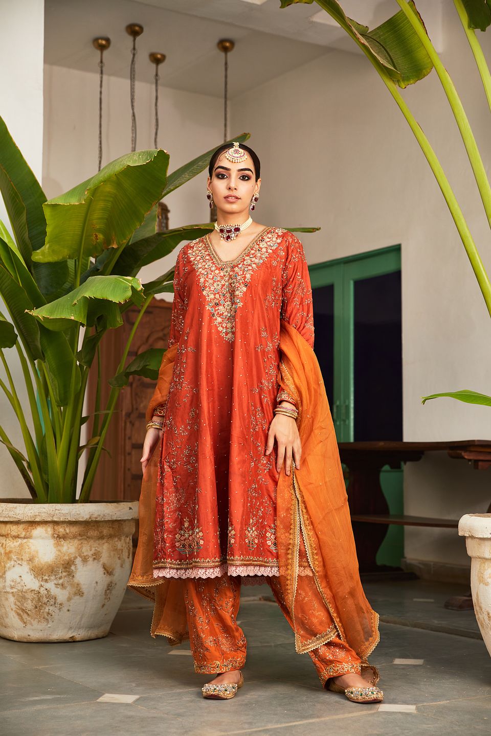 Divva- Straight Kurta Paired With A Chanderi Sharara - NAMEH by Amreen