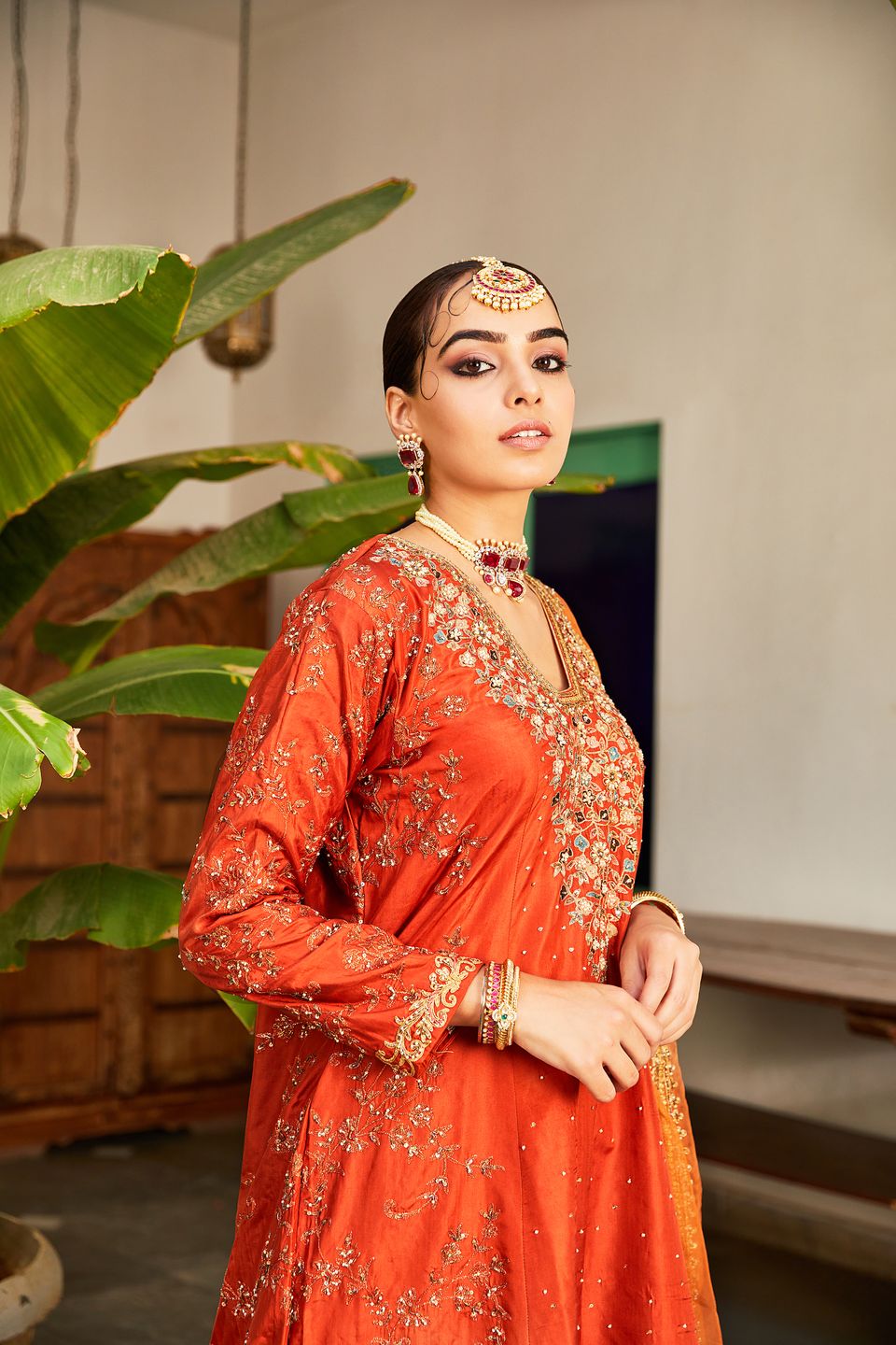 Divva- Straight Kurta Paired With A Chanderi Sharara - NAMEH by Amreen