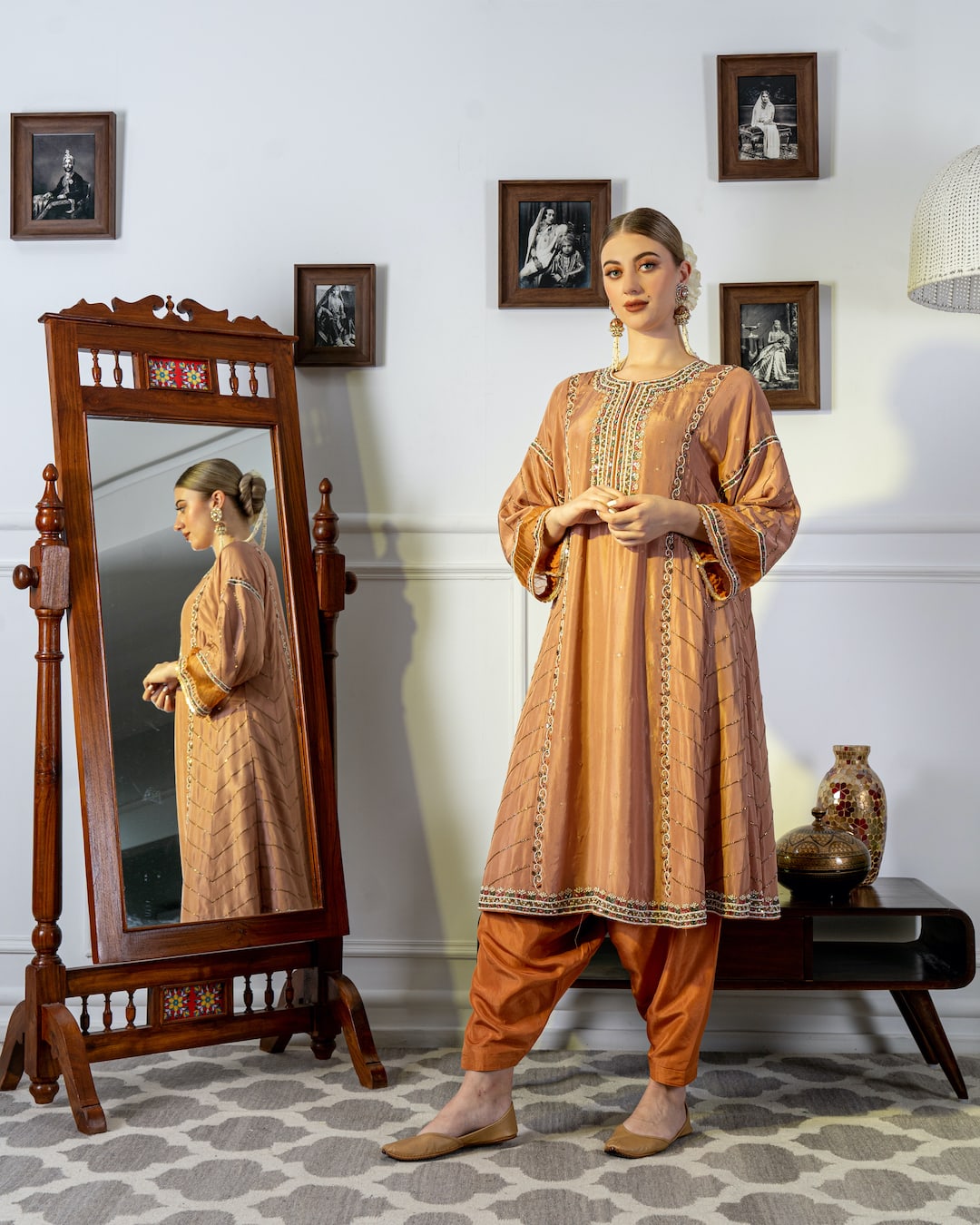 Peach Orange Embroidered Broidered Choga Anarkali - Nameh by Amreen