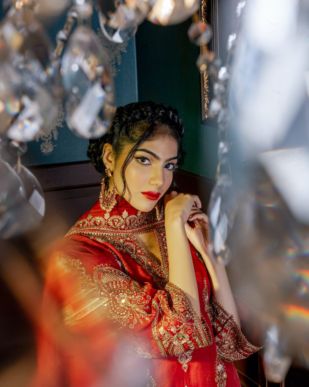 Red Embroidered Choga Kurta Set - Nameh by Amreen