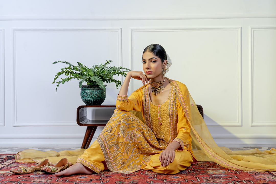 Yellow Zardosi Embroidered Kurta set -  Nameh by Amreen