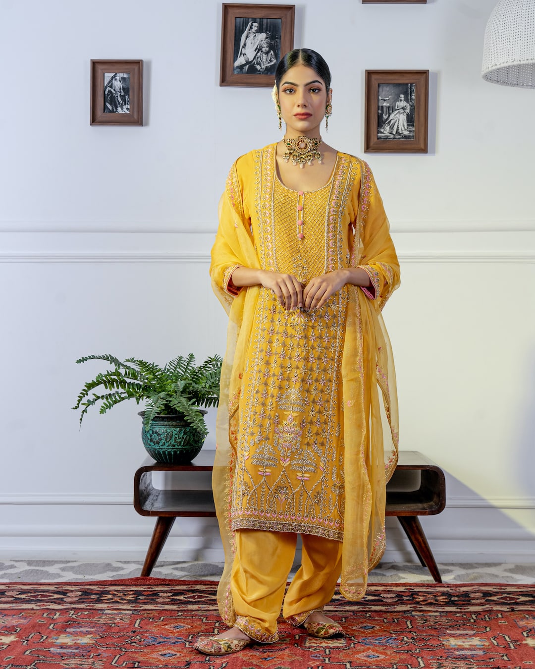 Yellow Zardosi Embroidered Kurta set -  Nameh by Amreen