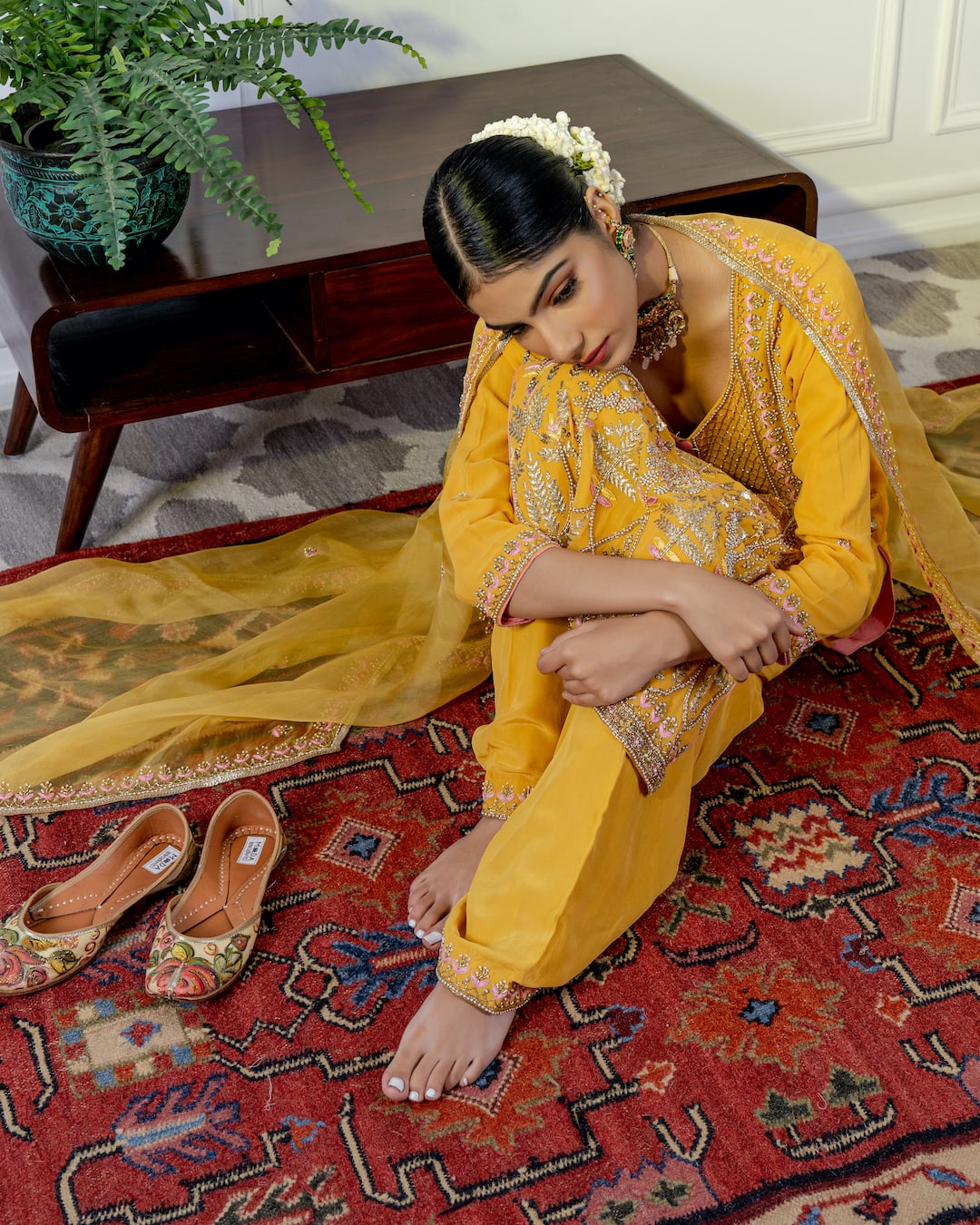 Yellow Zardosi Embroidered Kurta set -  Nameh by Amreen